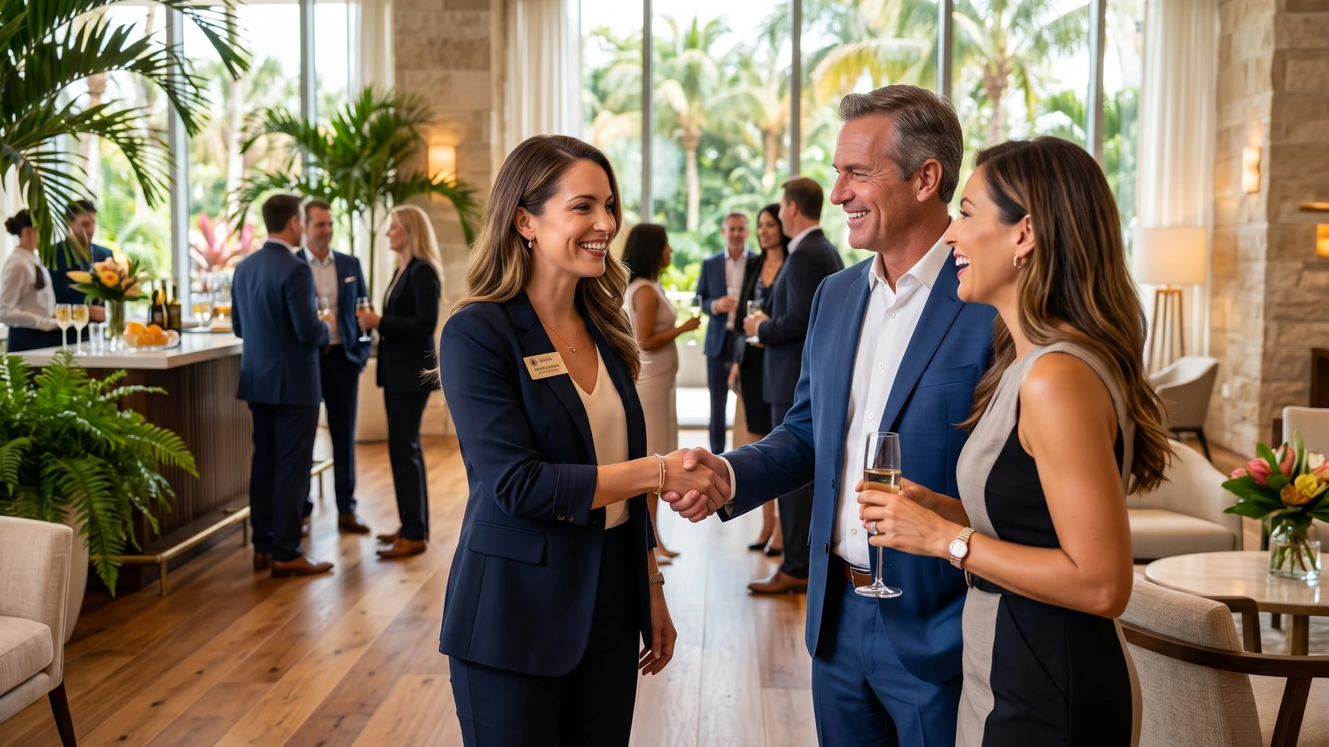 Real estate professional networking at an upscale Florida venue